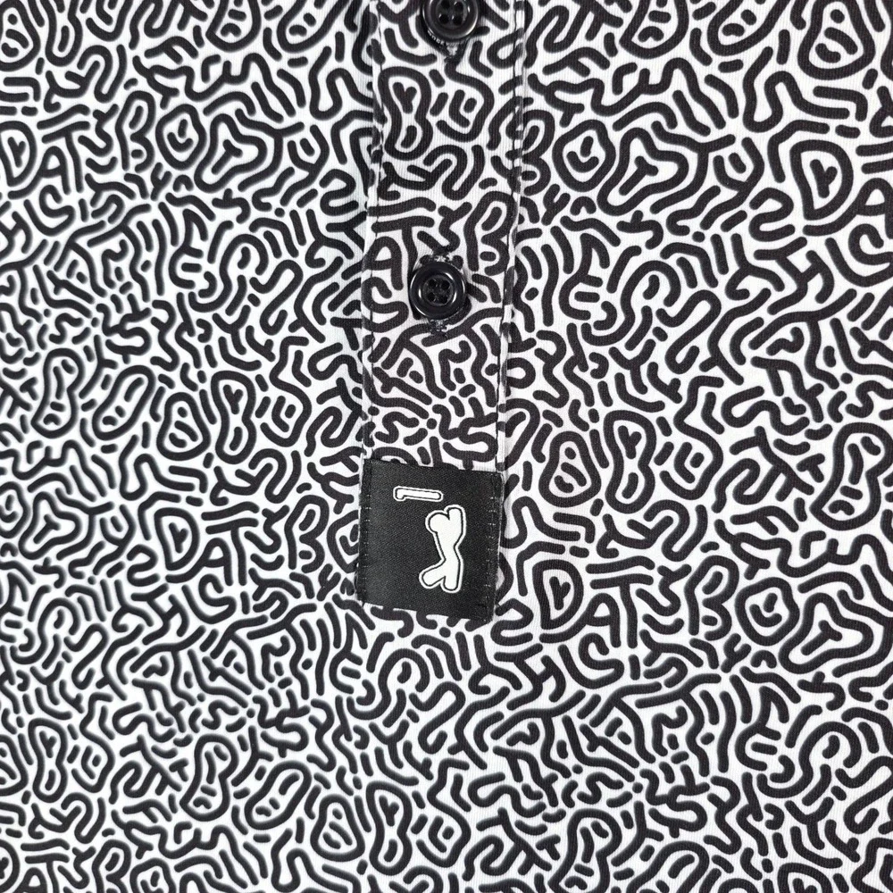 Bogey Bros Mens Golf Polo Shirt XL Black White Maze Print Short Sleeve Button Up - Picture 3 of 8